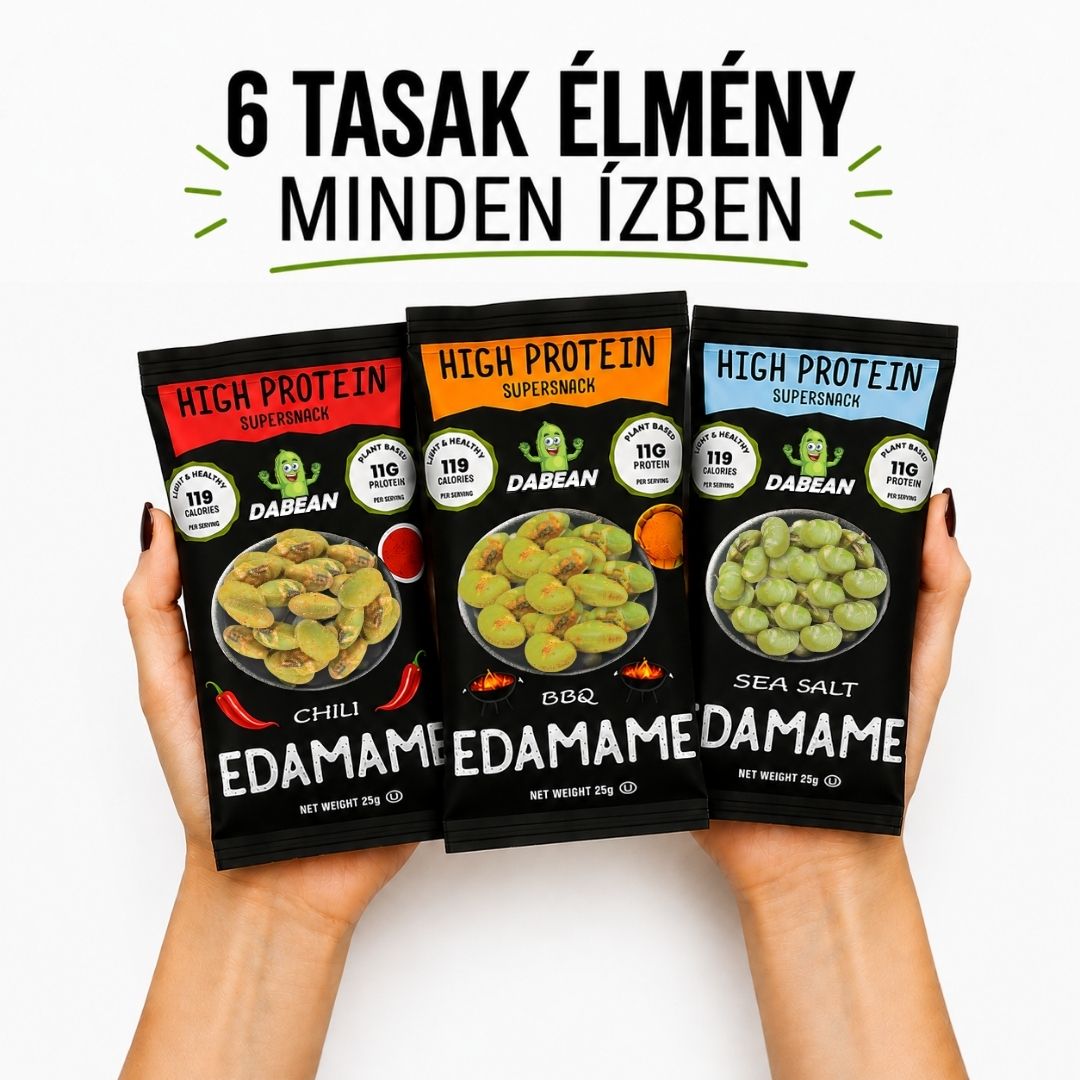 DABEAN MIX – 6 csomag pirított edamame mindhárom ízben: tengeri só, BBQ, chili