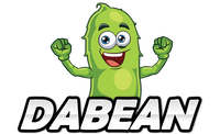 DABEAN logó – mosolygós edamame figura, pirított edamame snack márka