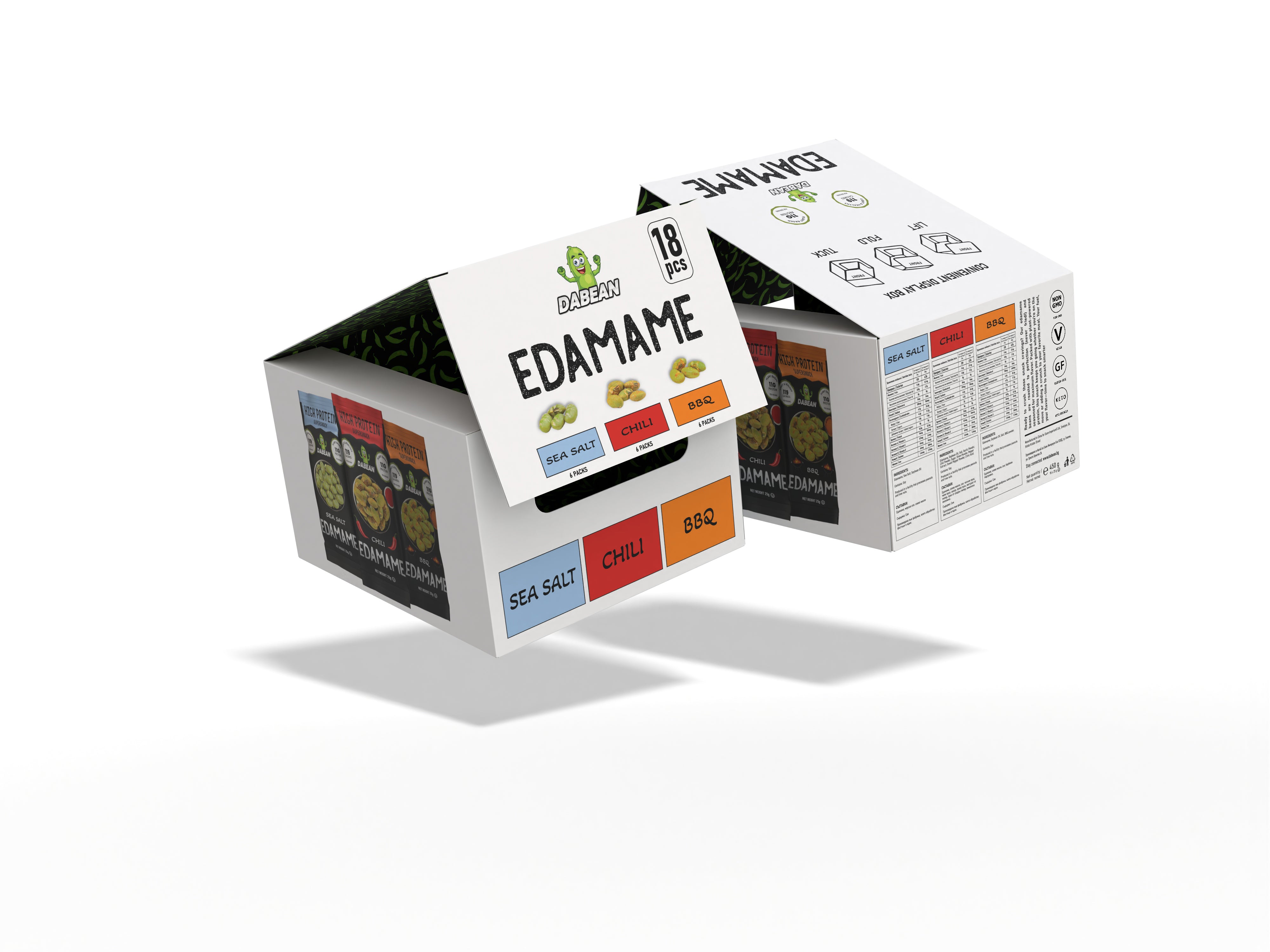 DABEAN MIX doboz – 18 csomag pirított edamame három ízben