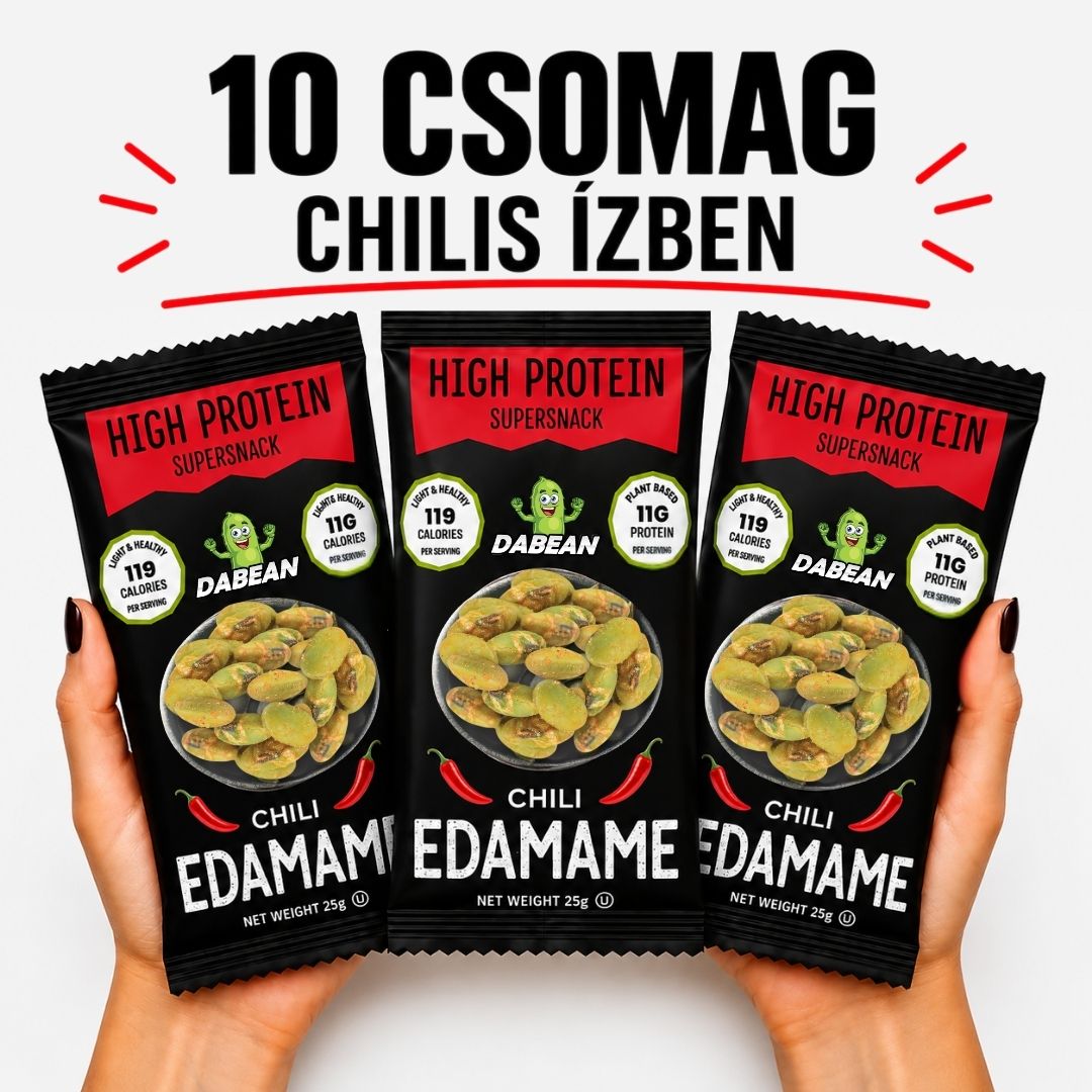 10 csomag DABEAN pirított edamame chilis ízben kézben tartva